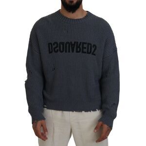 Dsquared² Gray Men Tattered Knitted Pullover Men's Sweater
